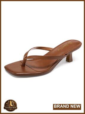 Kitten Heel Flip Flop Sandals Square Toe Slip-On Dressy Low Heel
